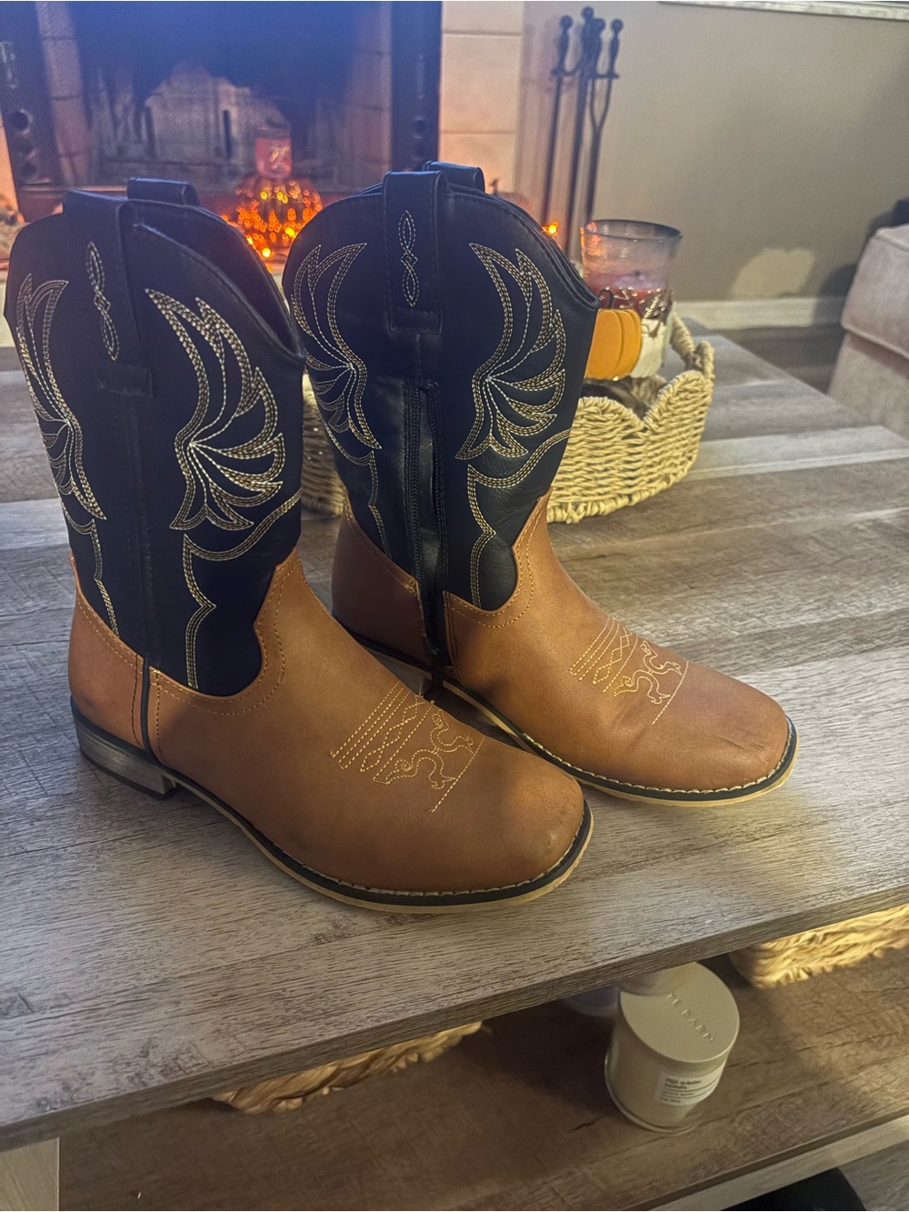 Boy's Western Cowboy Boots - Black Shaft with Brown Foot